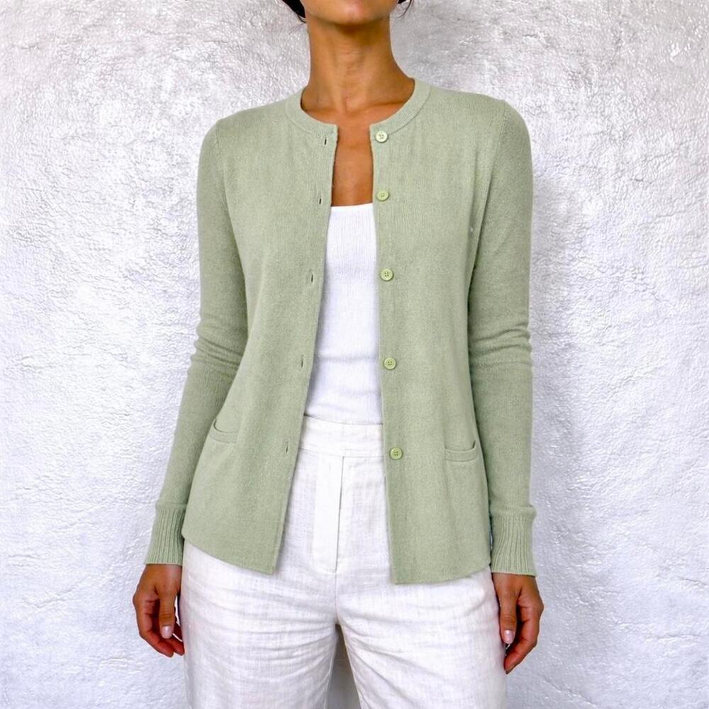Vintage Eileen Fisher Sage Green Silk Cardigan Size 1X Luxury Coastal Designer